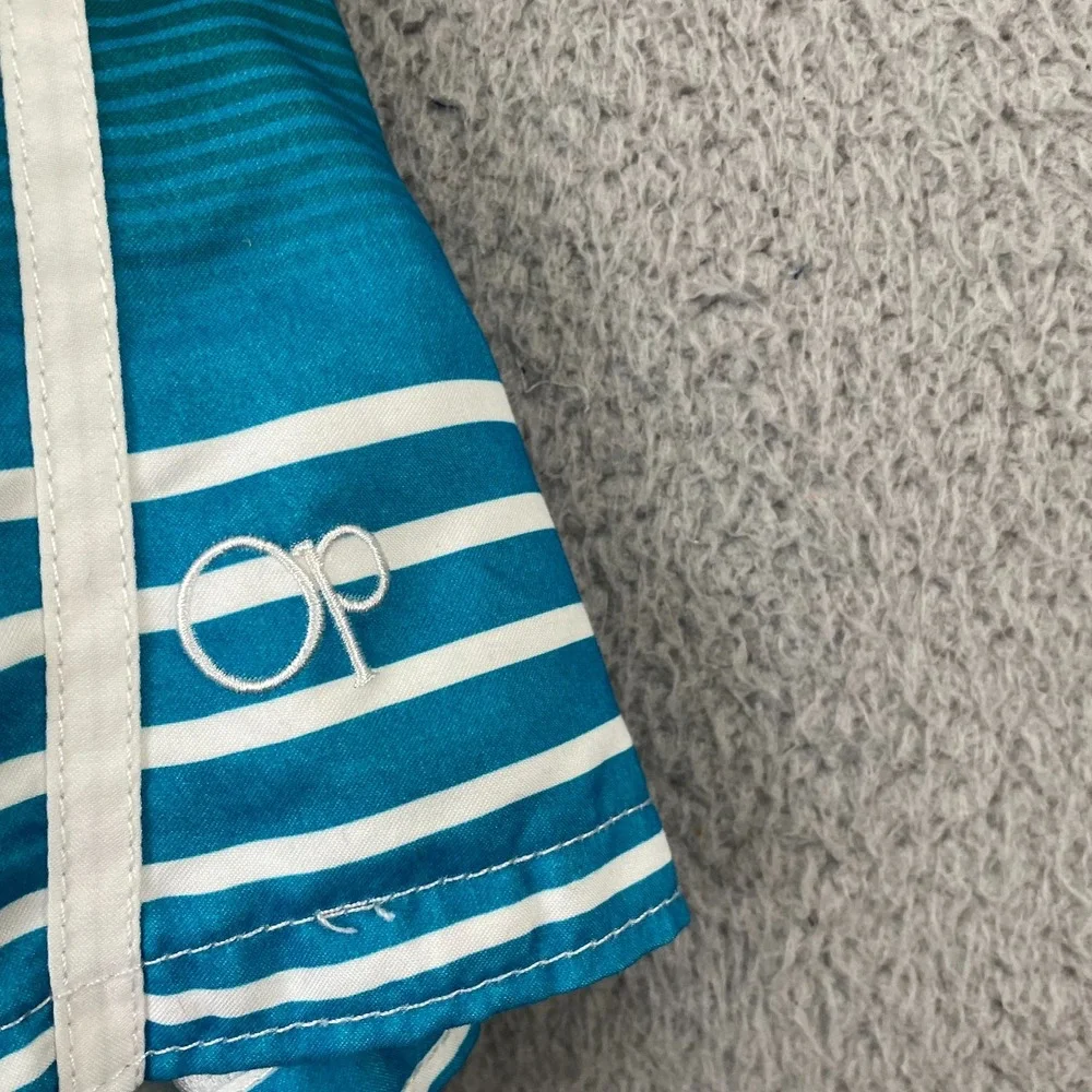 Ocean Pacific OP Swim Trunks Men XL White Blue Striped Lined Beach Surf